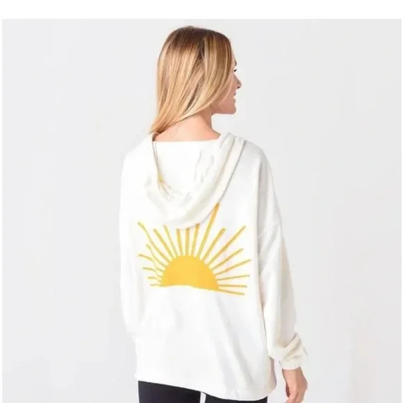 Faherty Womens Daybreak French Terry Hoodie 1/4 Snap Kangaroo Pocket Medium - Picture 4 of 16